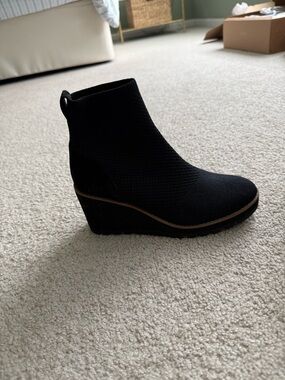 Eileen Fisher Black Knit Wedge Ankle Bootie